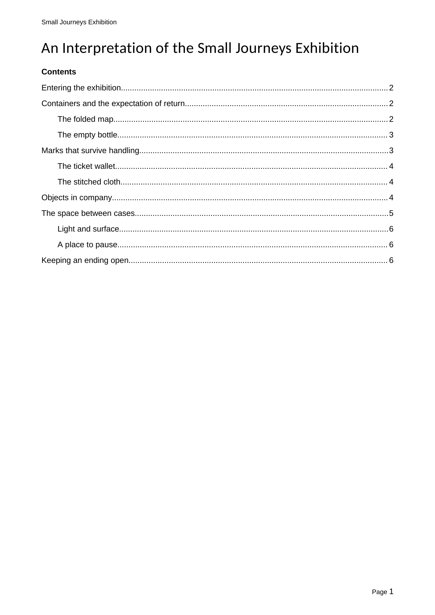 The title page with the populated two-level table of contents